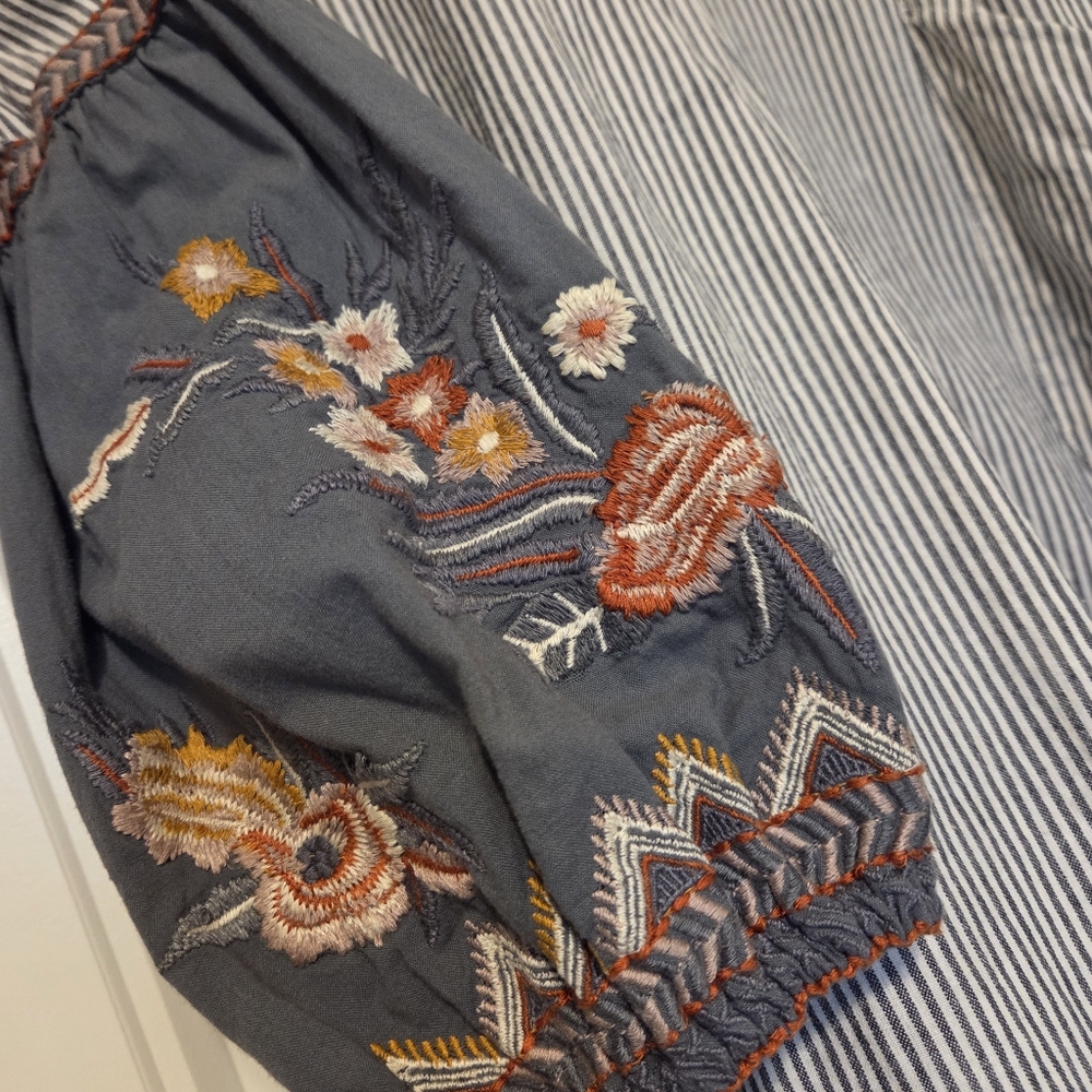 Anthropologie Kyla Seo Caite Deja Floral Embroidered Tunic Striped Top - Picture 4 of 16